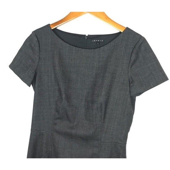 Theory Dress Nuriana Raetia Stretch Wool Dark Gray Sheath Short Sleeve 4 S - Picture 8 of 11